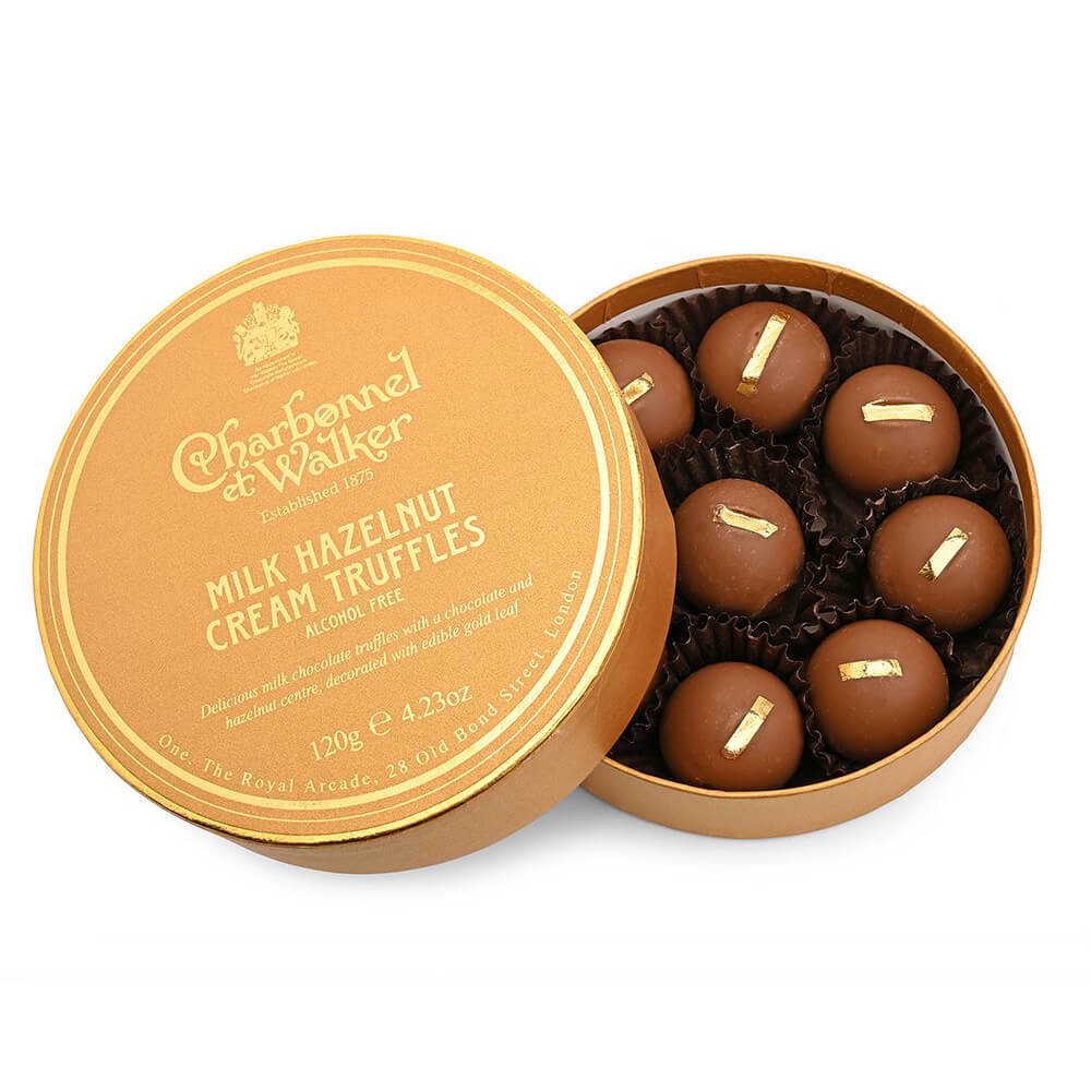 Charbonnel et Walker Milk Hazlenut Cream Truffles With Gold Leaf 120g